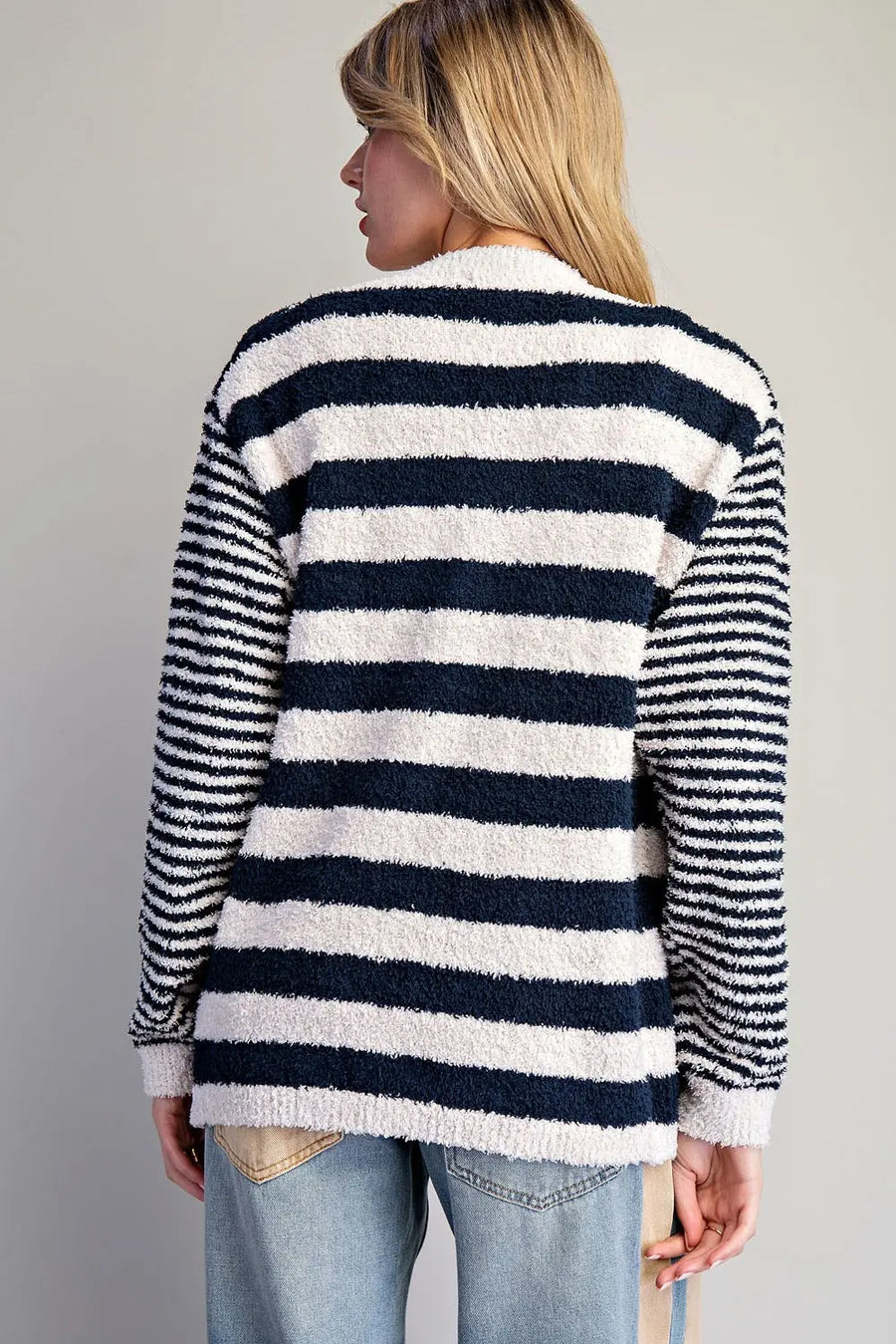 Rugby Stripe Teddy Bear Soft Boucle Cardigan