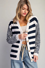 Rugby Stripe Teddy Bear Soft Boucle Cardigan