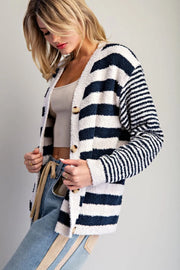 Rugby Stripe Teddy Bear Soft Boucle Cardigan