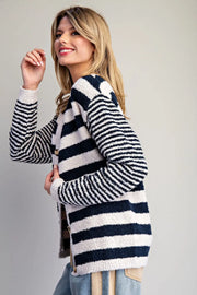 Rugby Stripe Teddy Bear Soft Boucle Cardigan