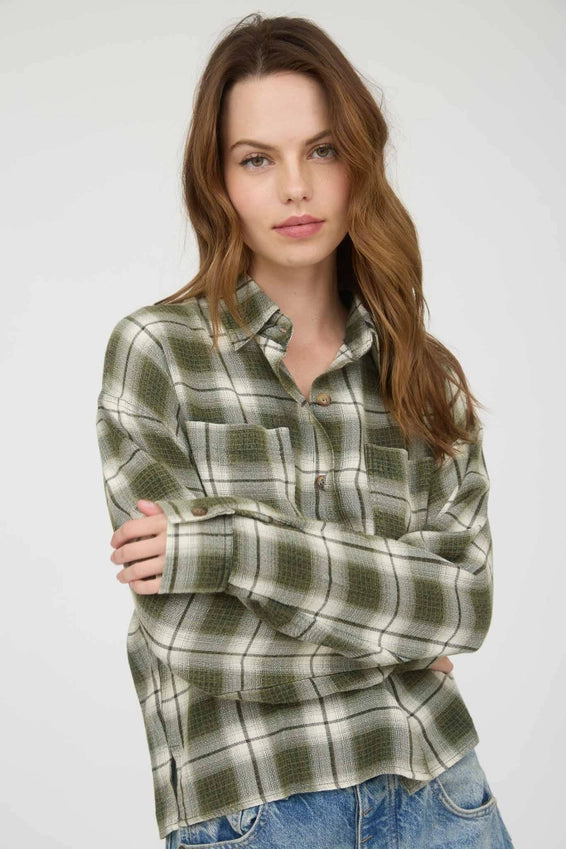 Ollie Long Sleeve Button Down Cropped Woven Shirt