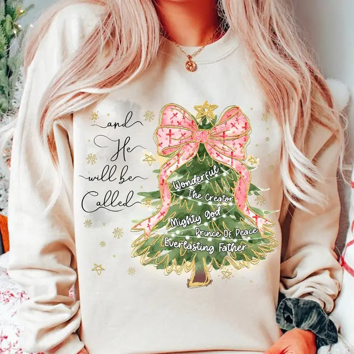 And He will be called... Christmas Tree with Bow Pullover Sweatshirt