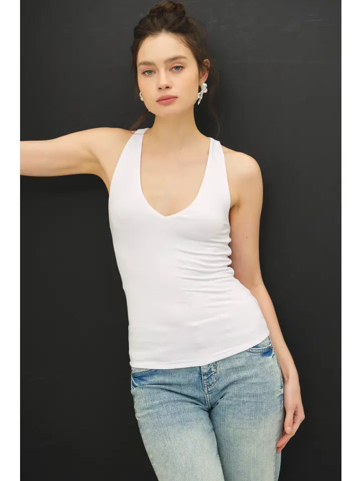 Nell V-Neck Racerback Basic Knit Tank Top