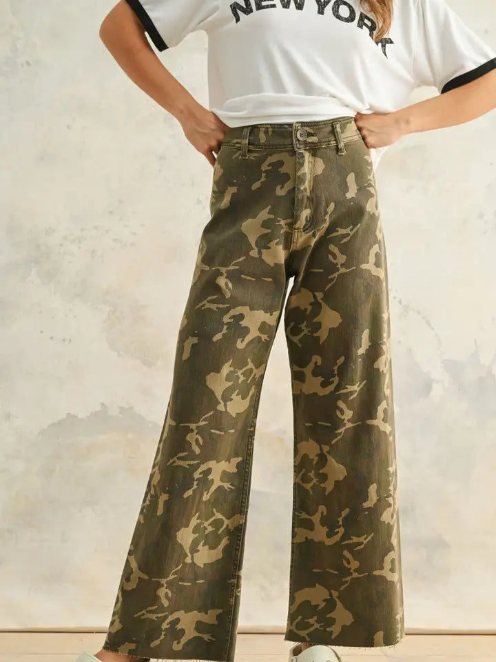 Military Wide Leg Olive Camo Pants