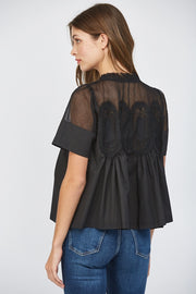 Vela Mesh Lace Applique Peplum Top by FATE
