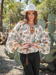 Desert Frames Flare Sleeve Blouse Top