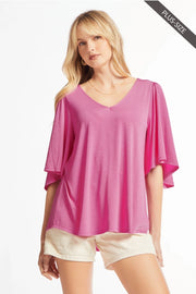 Cali Flutter Sleeve Solid Top