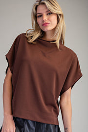 Bria Solid Colors Mock Neck Short Sleeve Top
