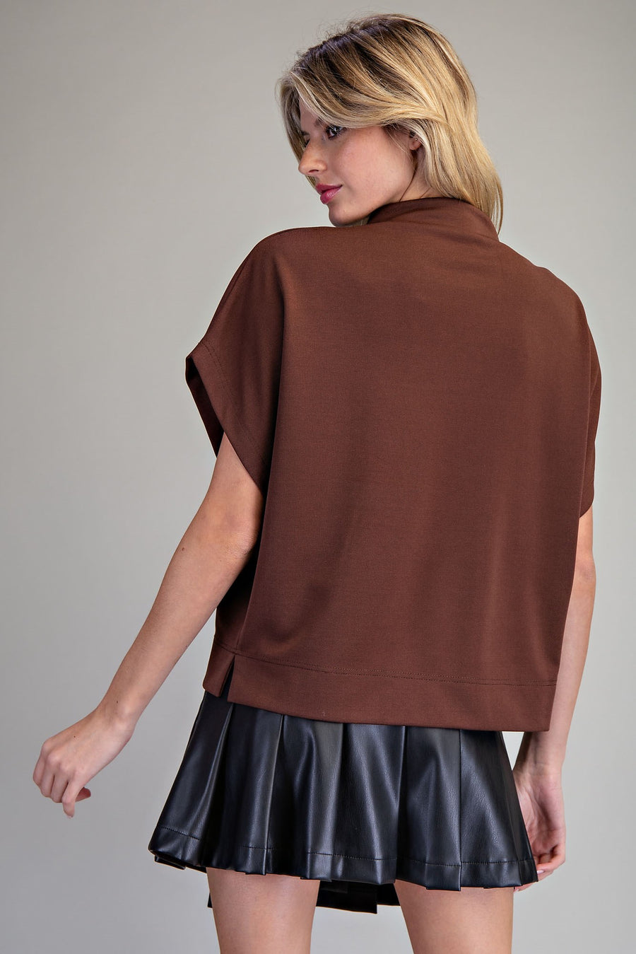 Bria Solid Colors Mock Neck Short Sleeve Top