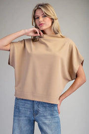 Bria Solid Colors Mock Neck Short Sleeve Top
