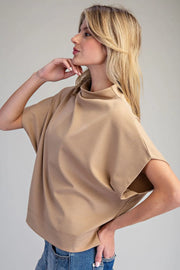 Bria Solid Colors Mock Neck Short Sleeve Top