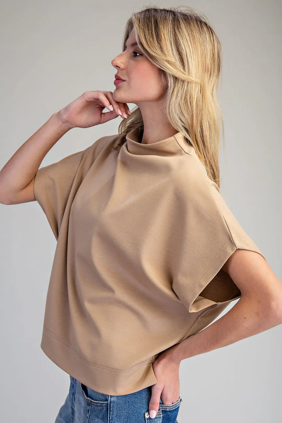 Bria Solid Colors Mock Neck Short Sleeve Top