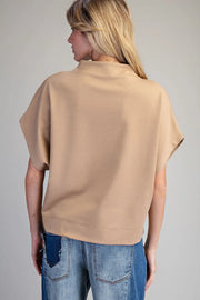 Bria Solid Colors Mock Neck Short Sleeve Top