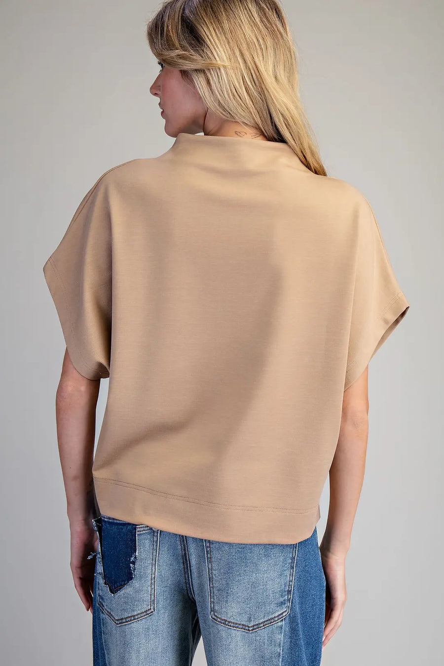 Bria Solid Colors Mock Neck Short Sleeve Top