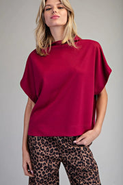 Bria Solid Colors Mock Neck Short Sleeve Top