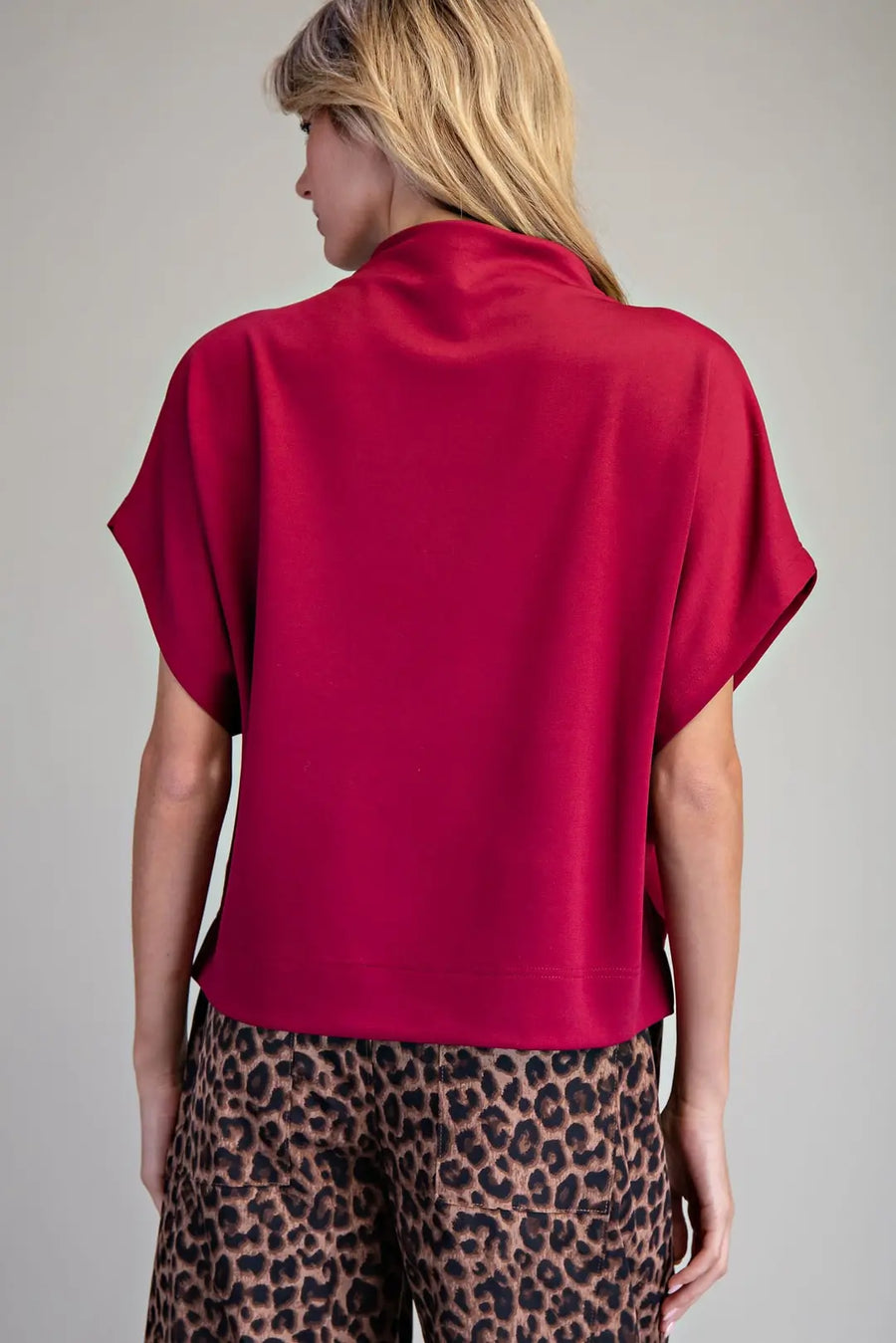 Bria Solid Colors Mock Neck Short Sleeve Top