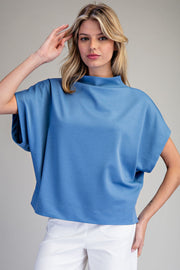 Bria Solid Colors Mock Neck Short Sleeve Top