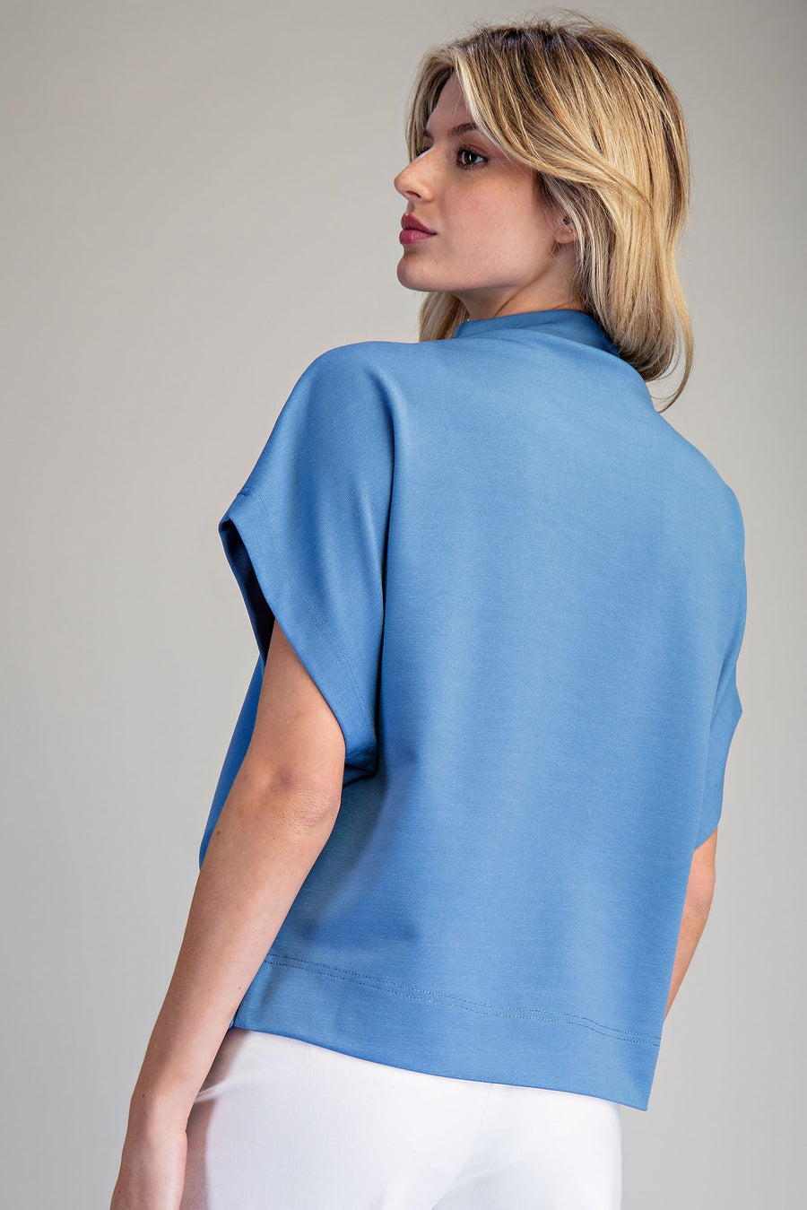 Bria Solid Colors Mock Neck Short Sleeve Top