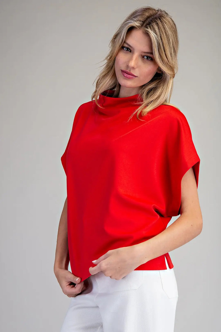 Bria Solid Colors Mock Neck Short Sleeve Top