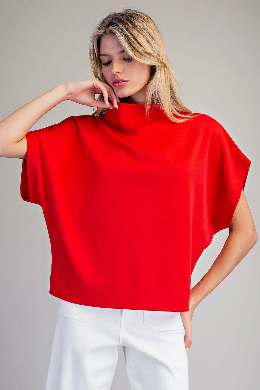 Bria Solid Colors Mock Neck Short Sleeve Top