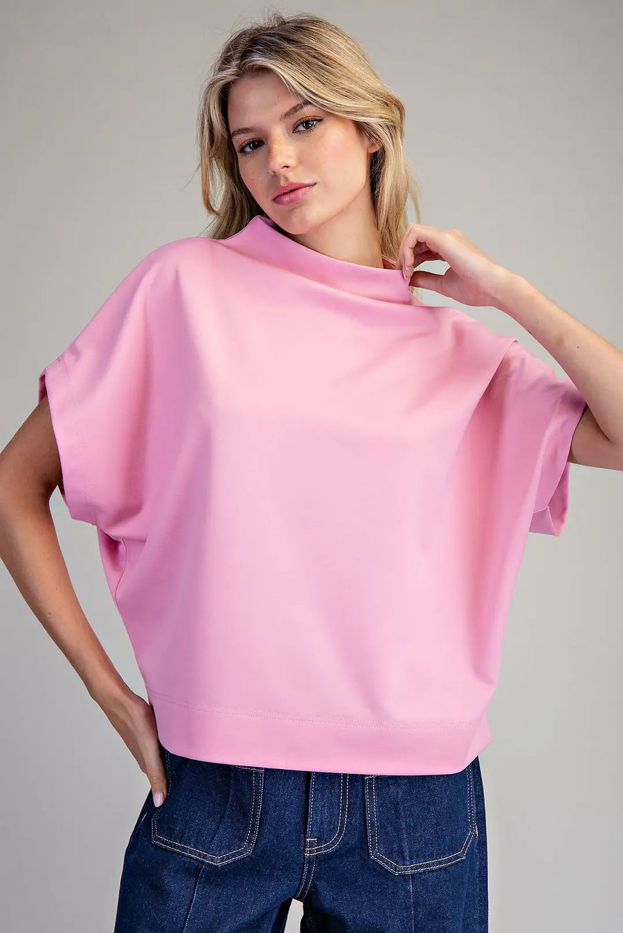 Bria Solid Colors Mock Neck Short Sleeve Top