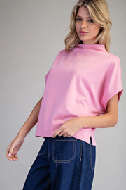 Bria Solid Colors Mock Neck Short Sleeve Top