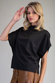 Bria Solid Colors Mock Neck Short Sleeve Top