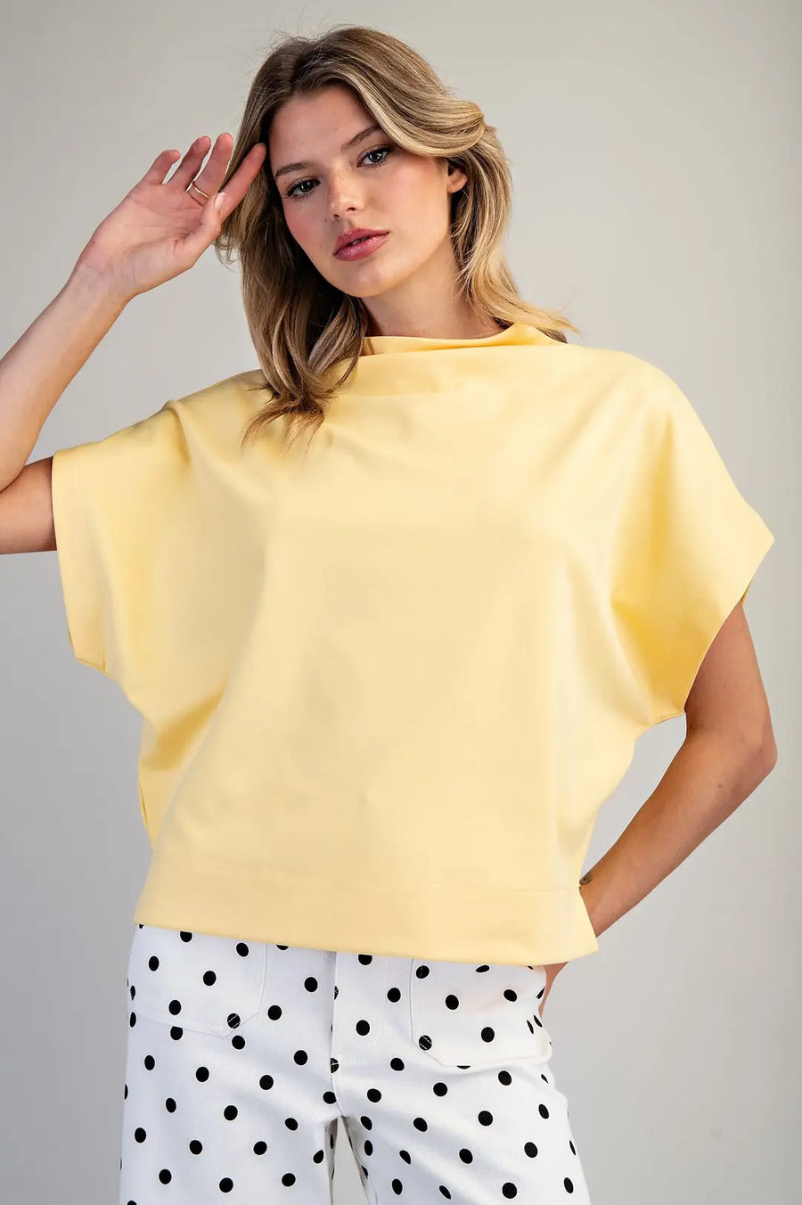 Bria Solid Colors Mock Neck Short Sleeve Top