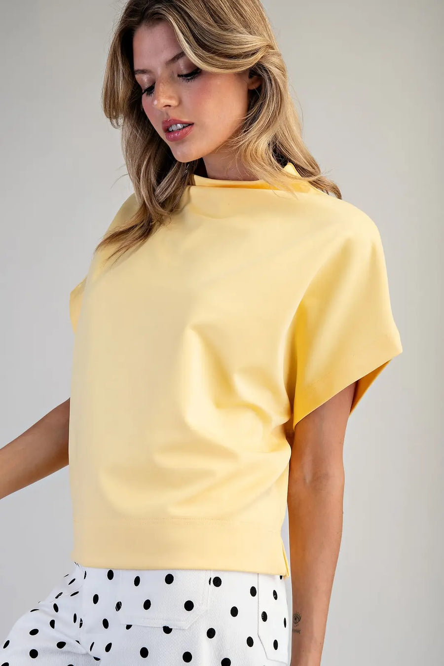 Bria Solid Colors Mock Neck Short Sleeve Top