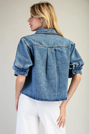 Hollyn Denim Puff Sleeve Button Down Top