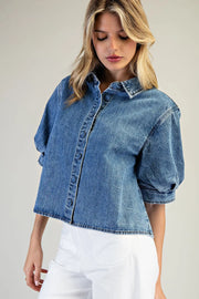 Hollyn Denim Puff Sleeve Button Down Top