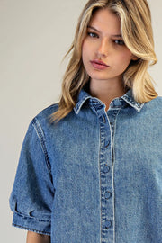 Hollyn Denim Puff Sleeve Button Down Top