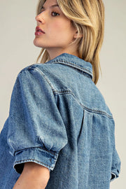 Hollyn Denim Puff Sleeve Button Down Top