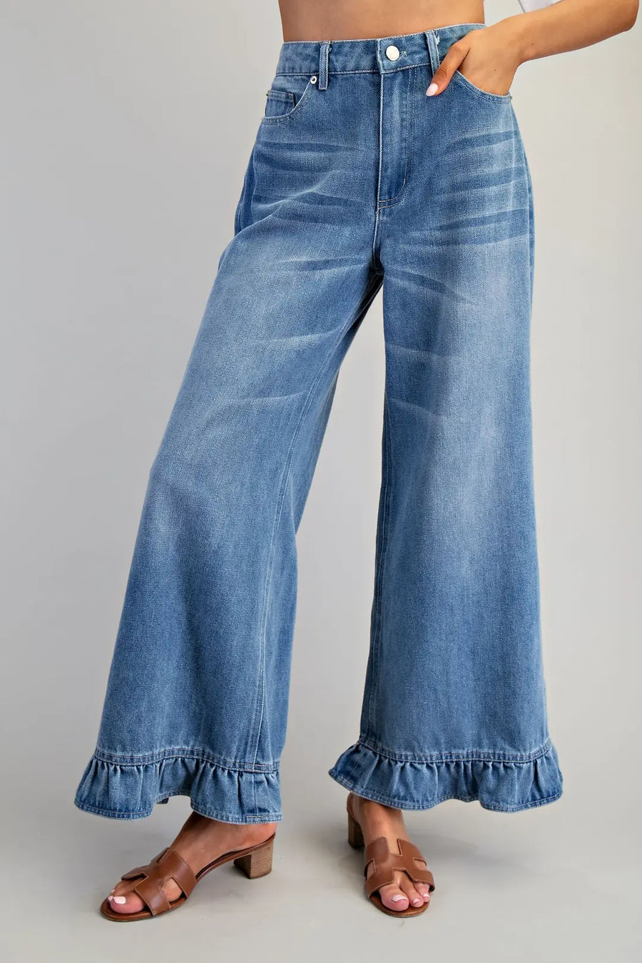 Maggie Mae Washed Denim Ruffle Hem Jeans