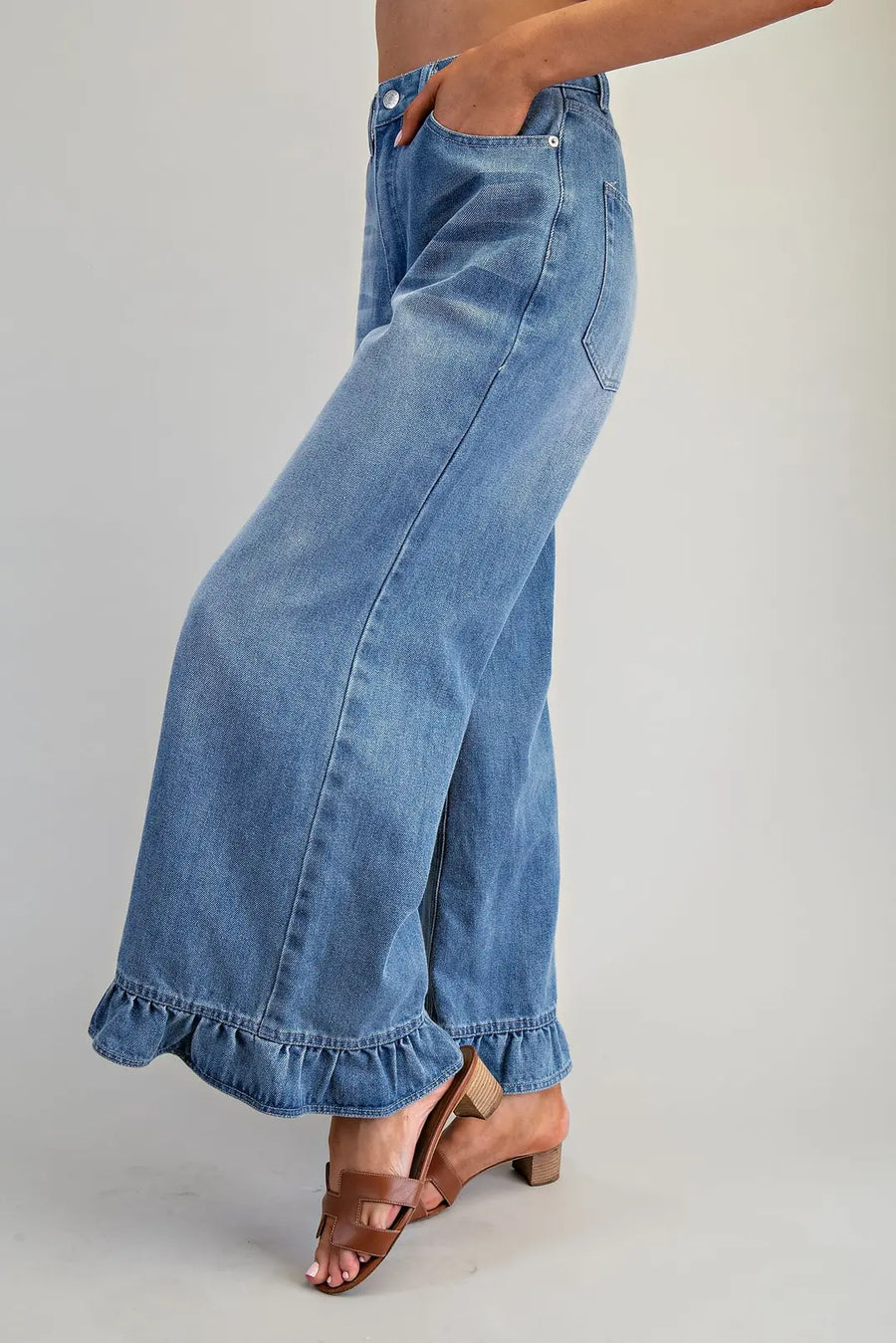 Maggie Mae Washed Denim Ruffle Hem Jeans