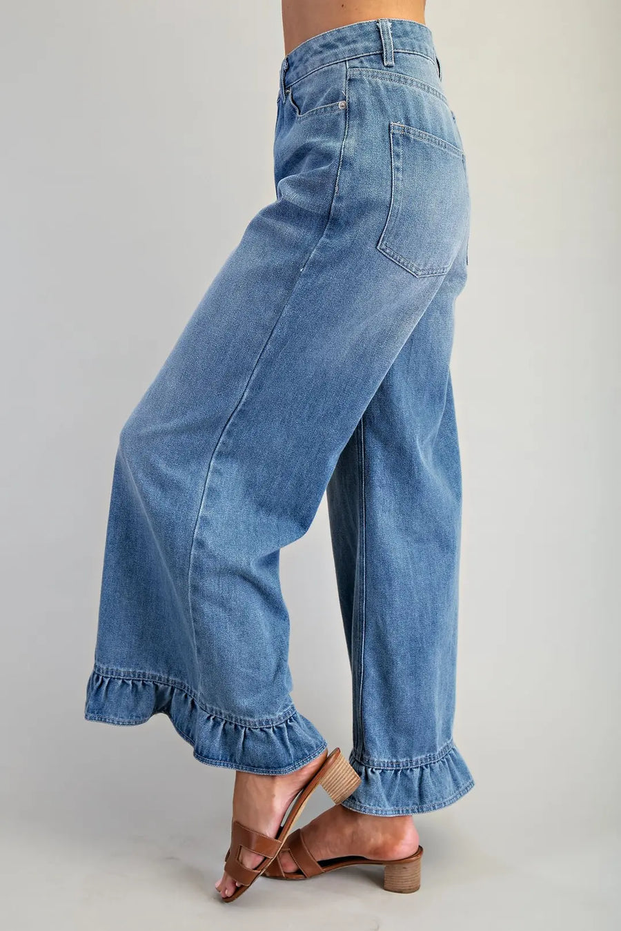 Maggie Mae Washed Denim Ruffle Hem Jeans