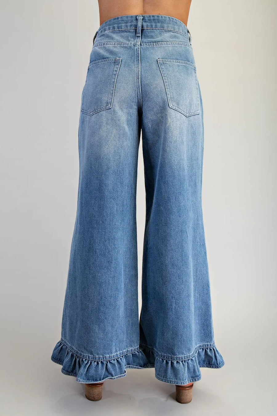 Maggie Mae Washed Denim Ruffle Hem Jeans