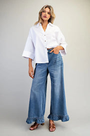 Maggie Mae Washed Denim Ruffle Hem Jeans