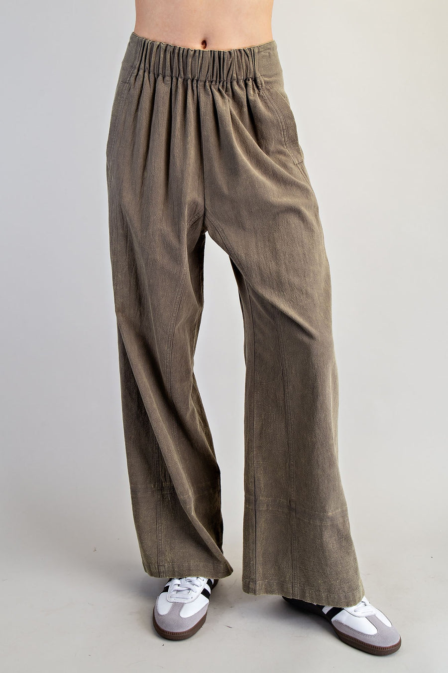 Millie Mineral Washed Elastic Waist Wide Pants