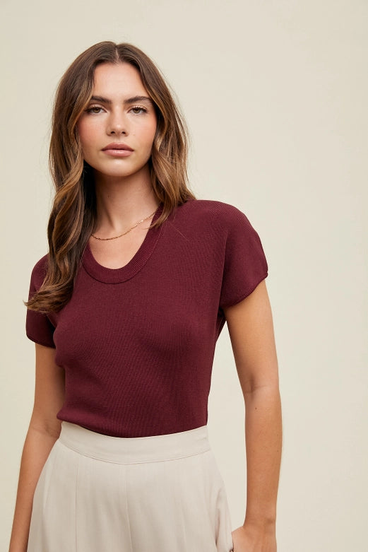 Amber Cap Sleeve Scoop Neck Fitted Sweater