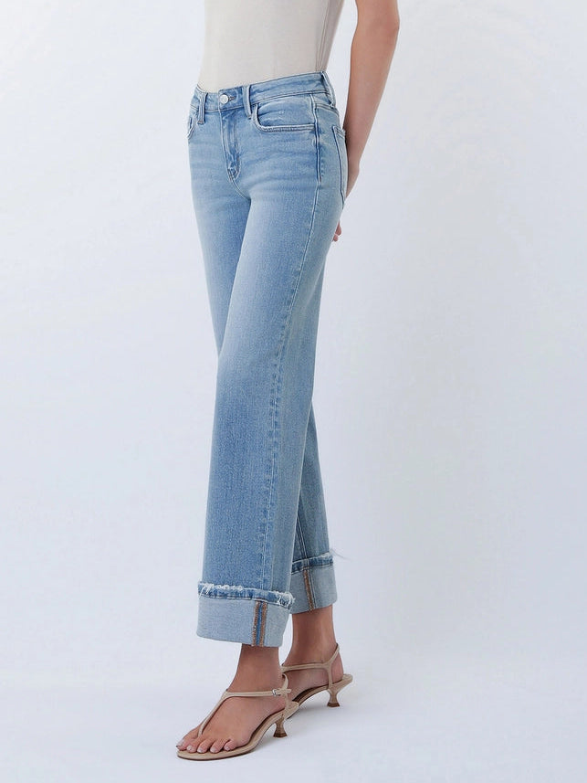 Blondie Mid Rise Cuffed Slim Wide Leg Jeans