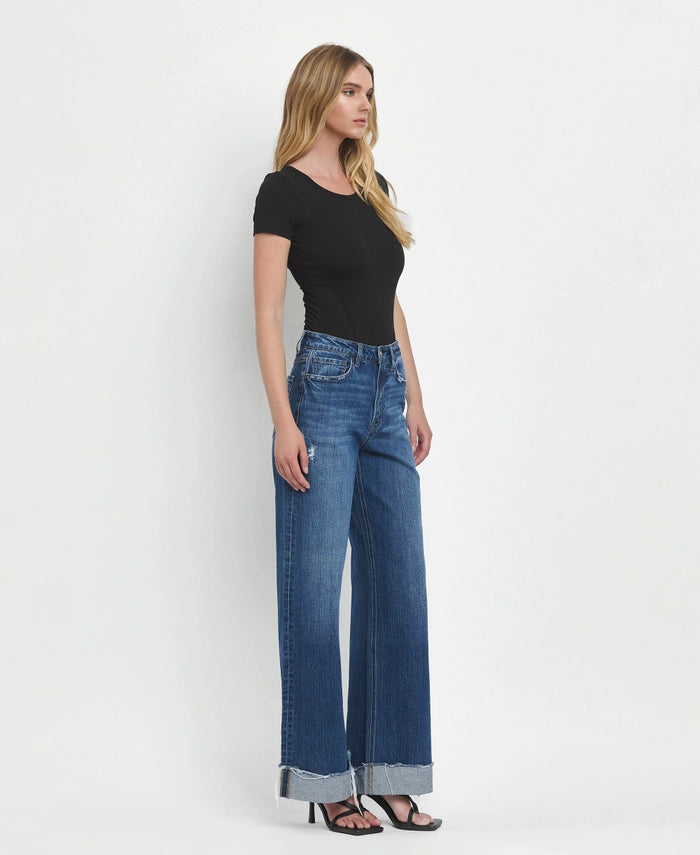 Steel Horse Super High Rise Baggy Wide Leg Jeans with Frayed Cuffs