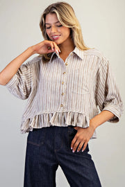 Tamisha Stripe Ruffle Hem Button Front Top