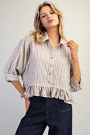 Tamisha Stripe Ruffle Hem Button Front Top