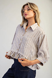 Tamisha Stripe Ruffle Hem Button Front Top