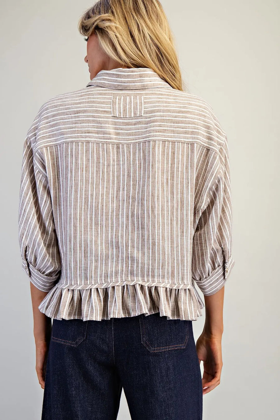 Tamisha Stripe Ruffle Hem Button Front Top