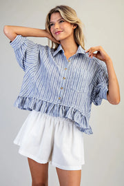 Tamisha Stripe Ruffle Hem Button Front Top