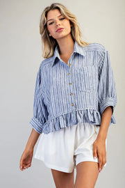 Tamisha Stripe Ruffle Hem Button Front Top
