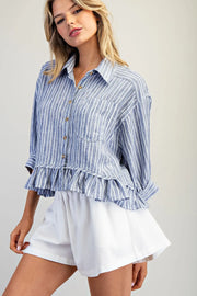 Tamisha Stripe Ruffle Hem Button Front Top