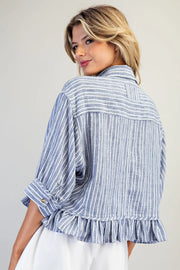 Tamisha Stripe Ruffle Hem Button Front Top